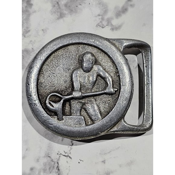 RARE Vintage 1978 Tech Ether Guild Belt Buckle Foundry Worker Silver? Over Brass - Picture 1 of 7